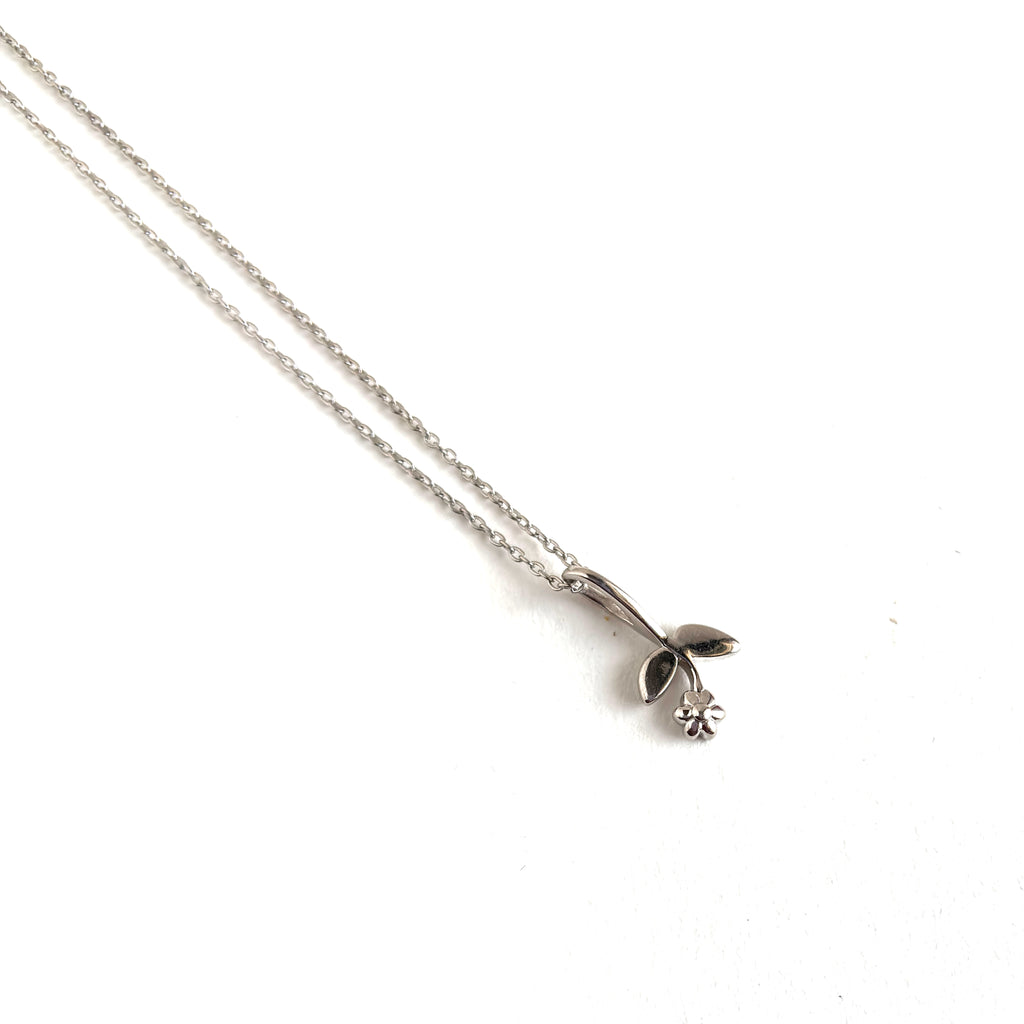 Silver Flower Stem Pendant Necklace - 925 Sterling Silver