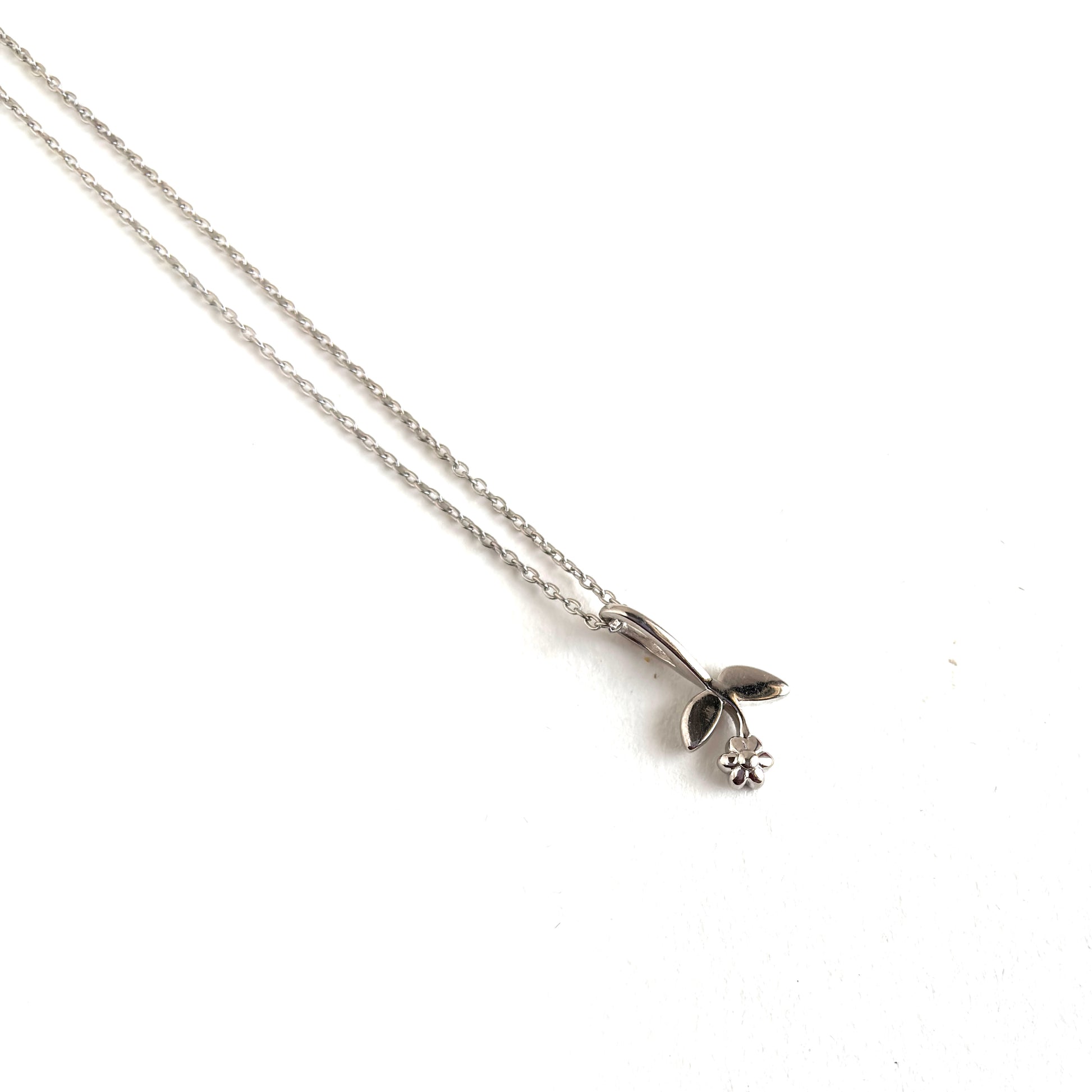 Silver Flower Stem Pendant Necklace - 925 Sterling Silver