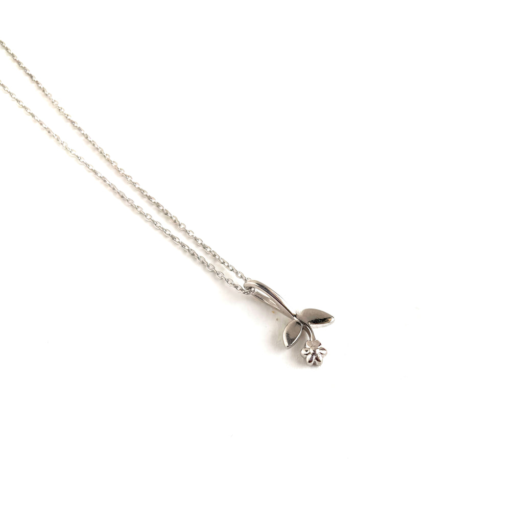 Silver Flower Stem Pendant Necklace - 925 Sterling Silver
