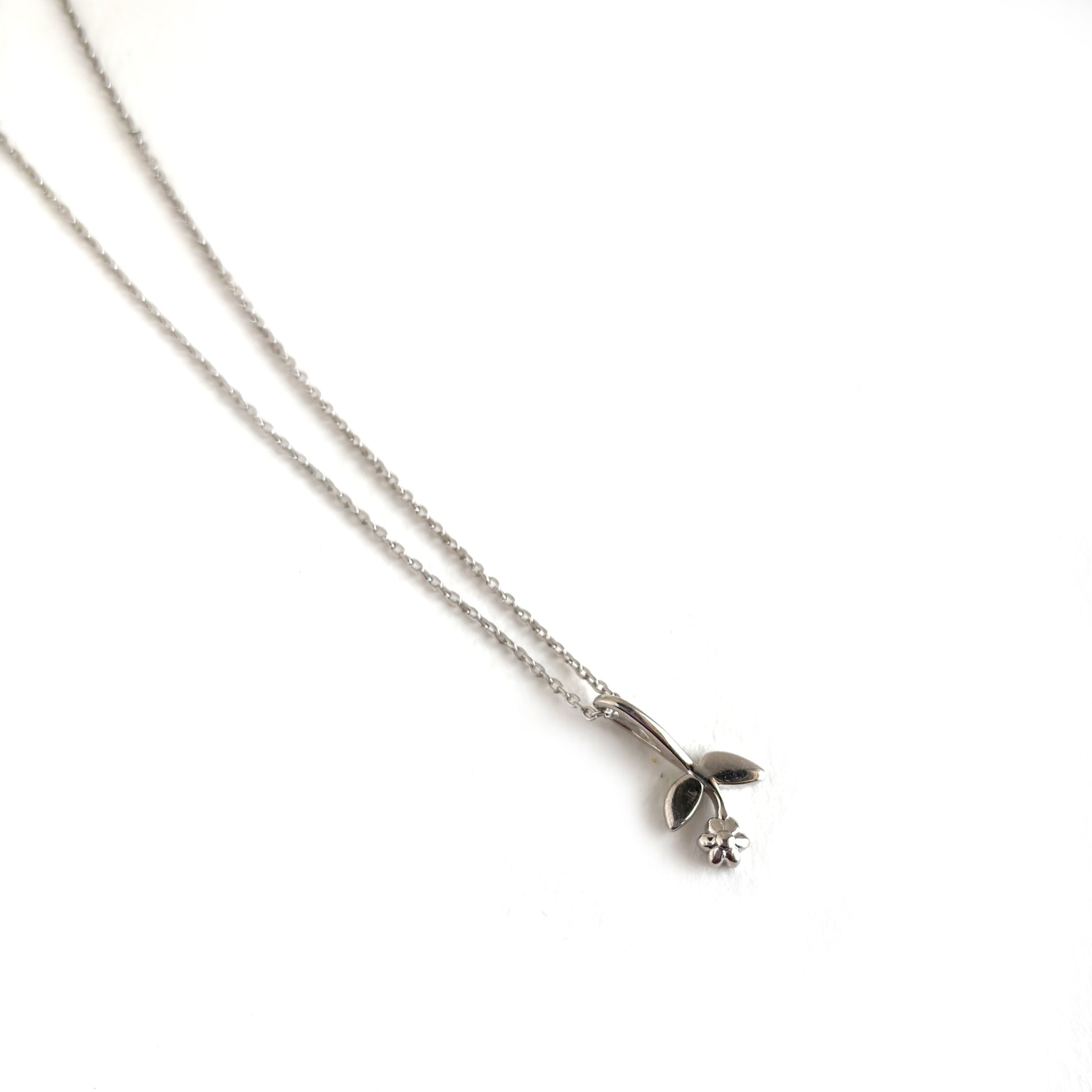 Silver Flower Stem Pendant Necklace - 925 Sterling Silver
