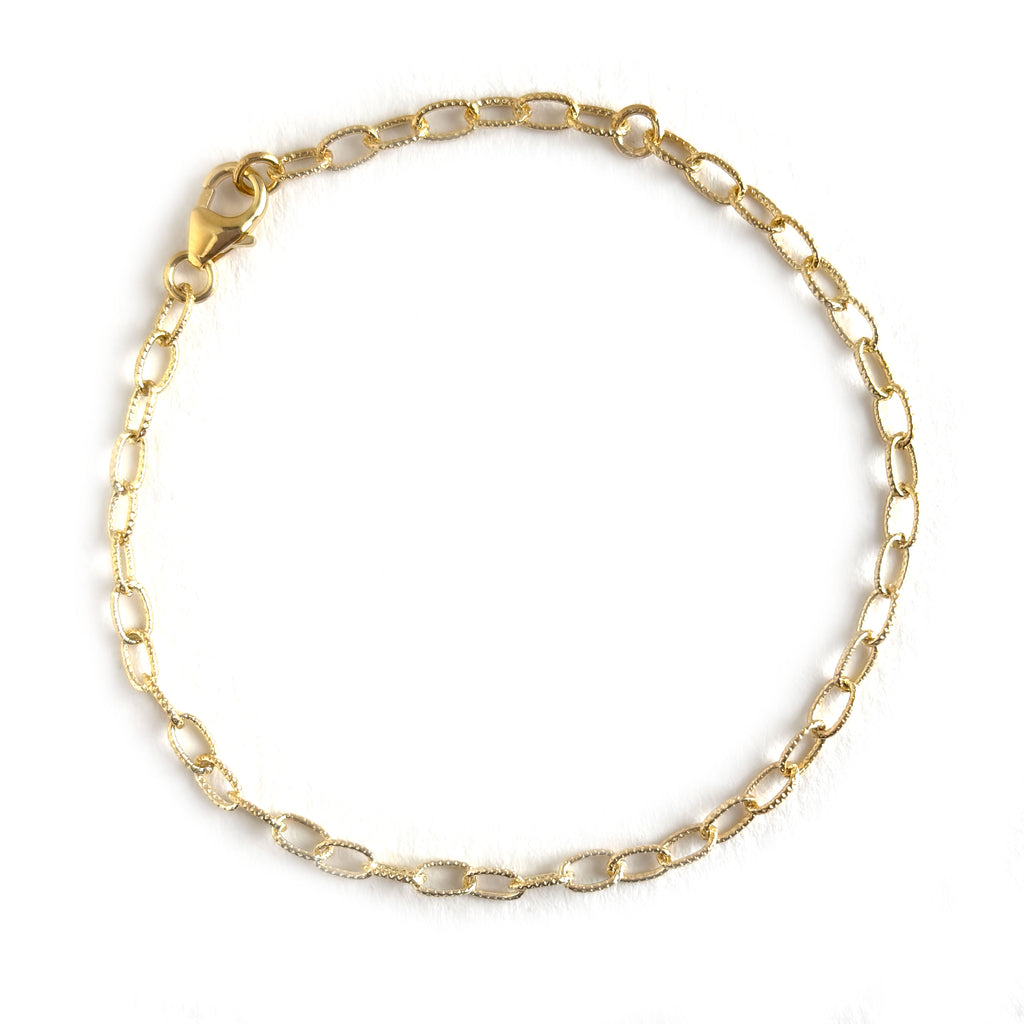 18k Gold Plated Textured Oval Link Chain Bracelet