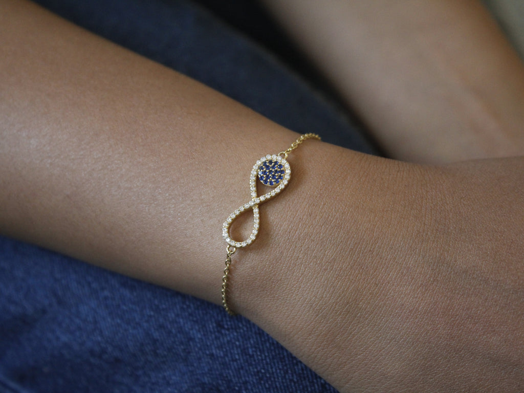 925 Silver Infinity Bracelet with Blue Pave