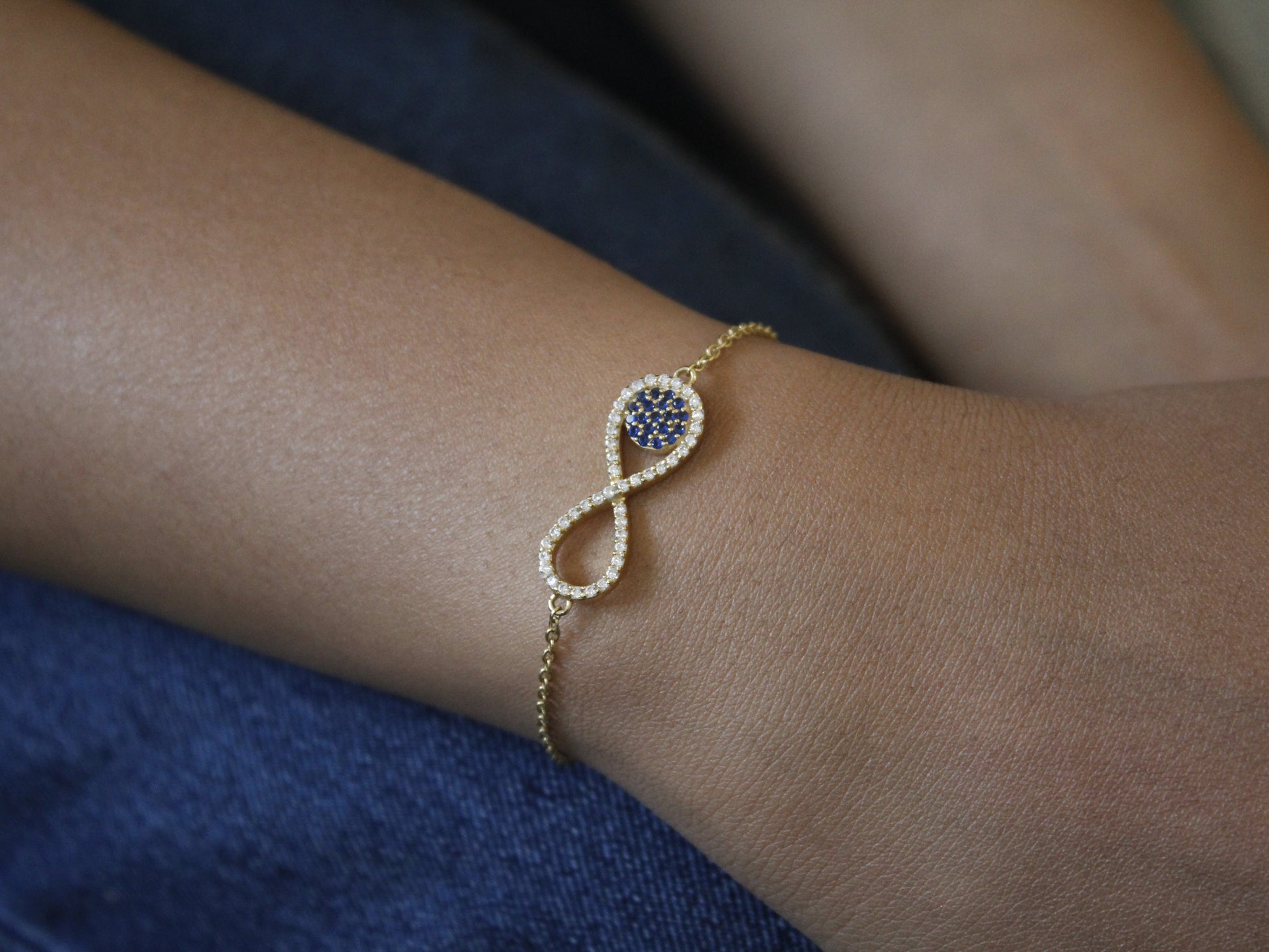 925 Silver Infinity Bracelet with Blue Pave