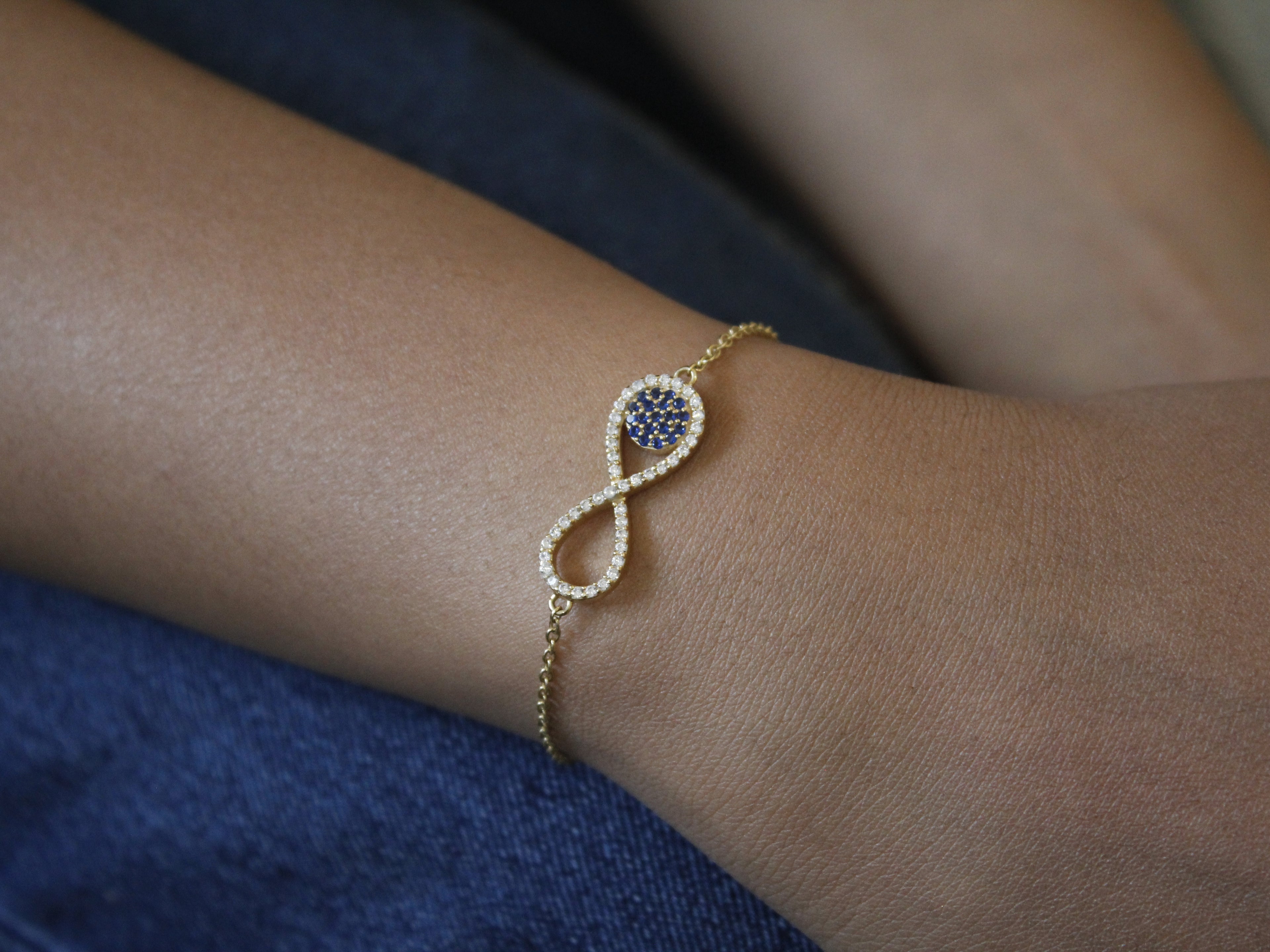 925 Silver Infinity Bracelet with Blue Pave