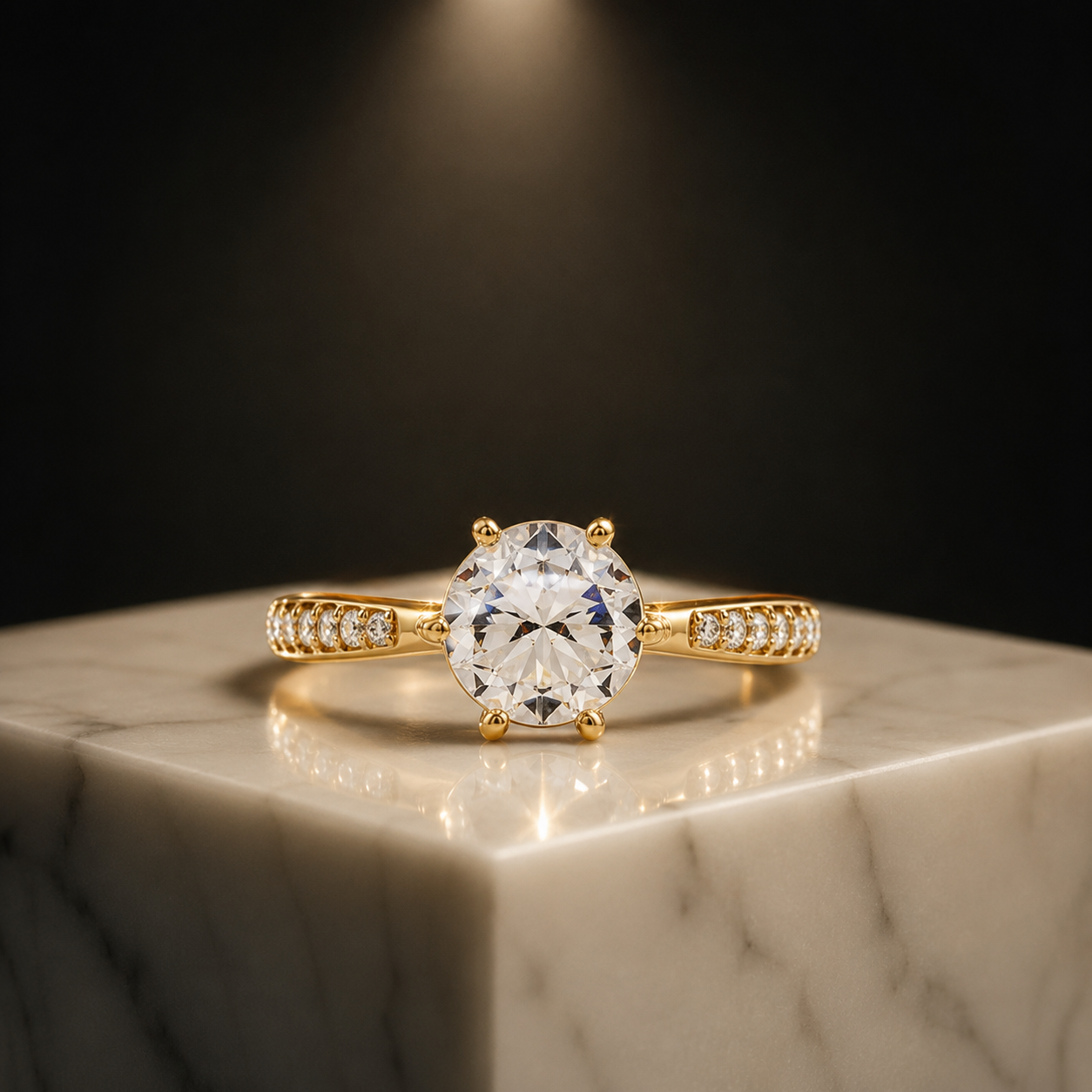 Minimalist Gold Solitaire Ring - 925 Sterling Silver Base
