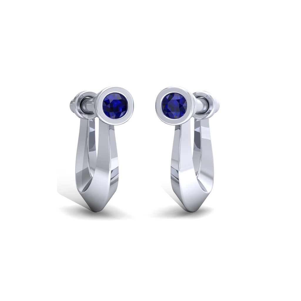 925 Silver Modern U-Shape Bezel Studs - Ruby, Emerald & Sapphire Colors