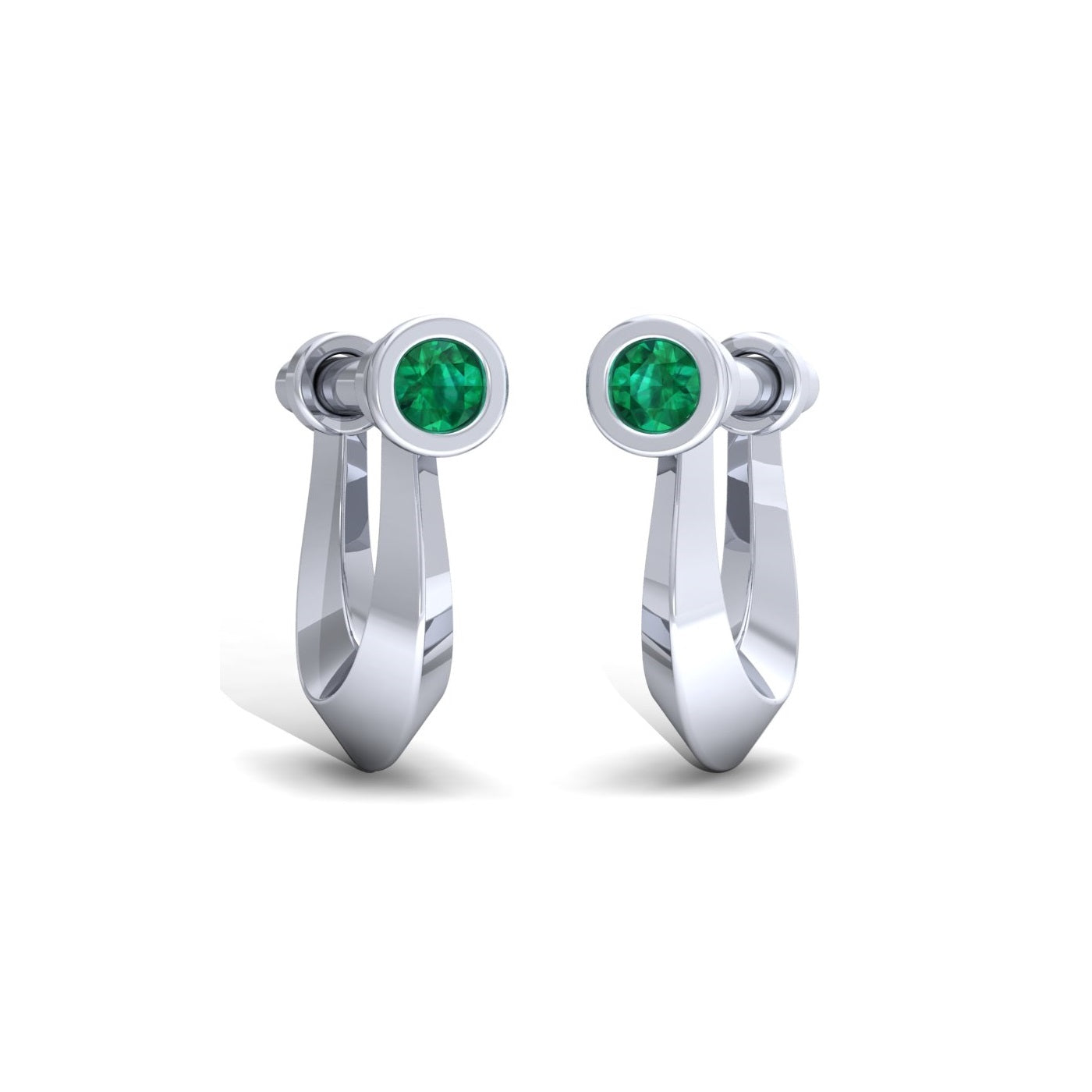 925 Silver Modern U-Shape Bezel Studs - Ruby, Emerald & Sapphire Colors