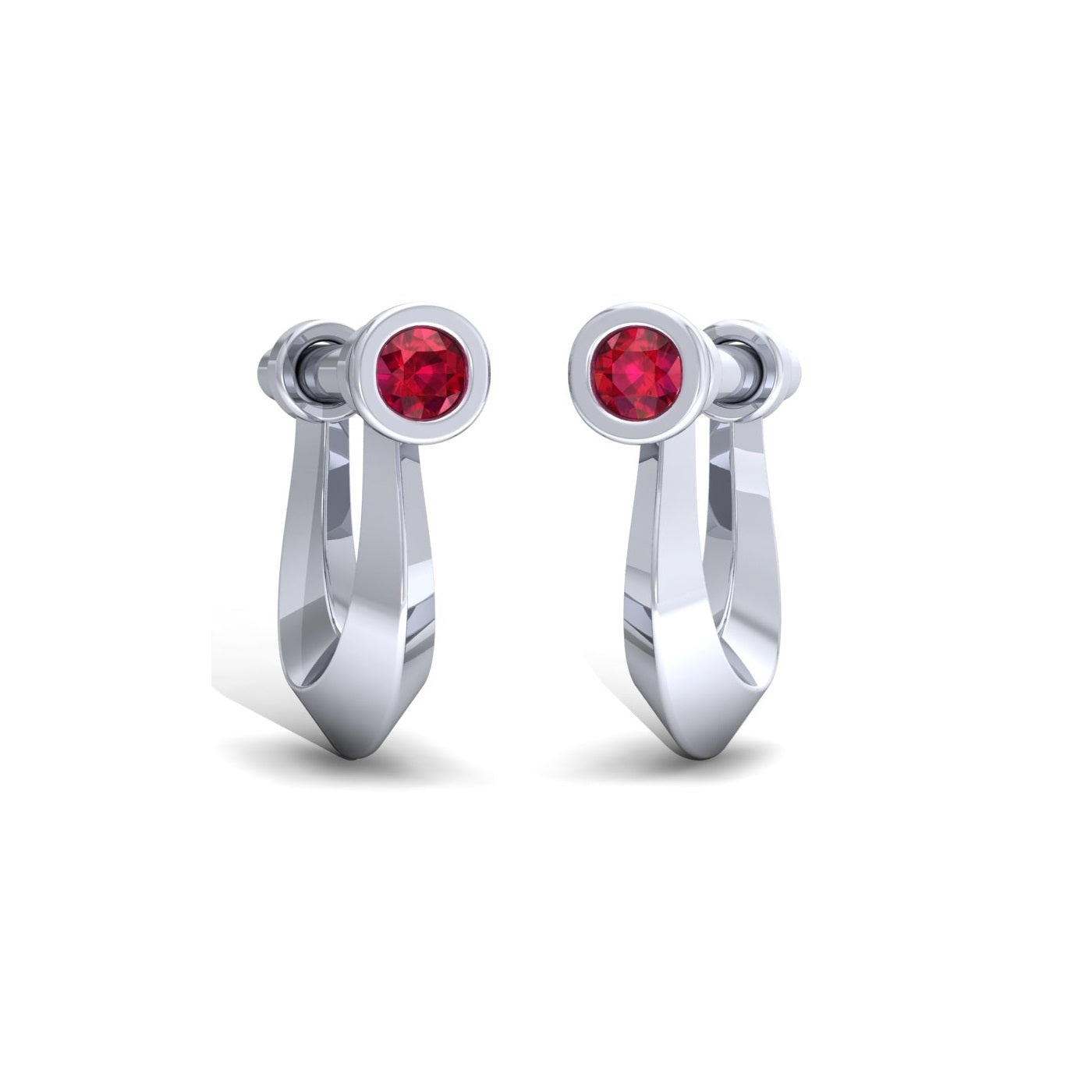 925 Silver Modern U-Shape Bezel Studs - Ruby, Emerald & Sapphire Colors