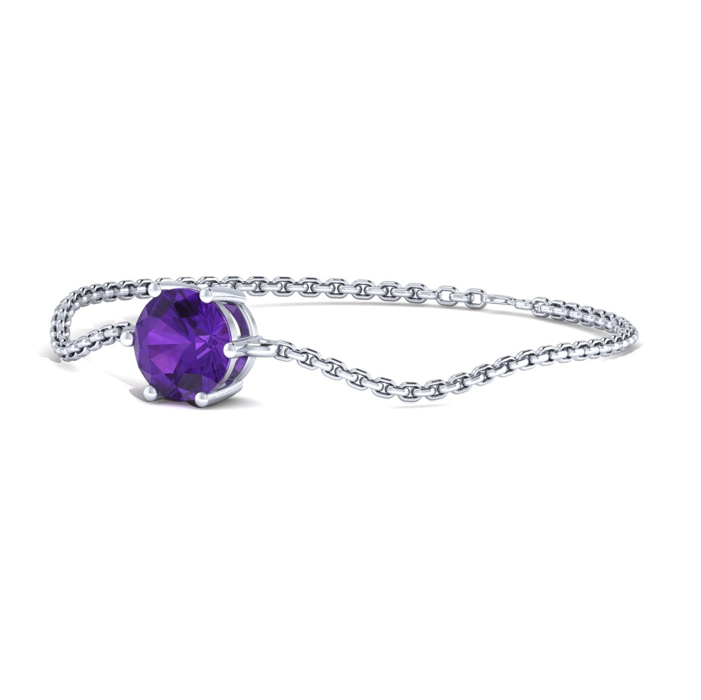 Solitaire Round Gemstone Bracelet – 925 Sterling Silver