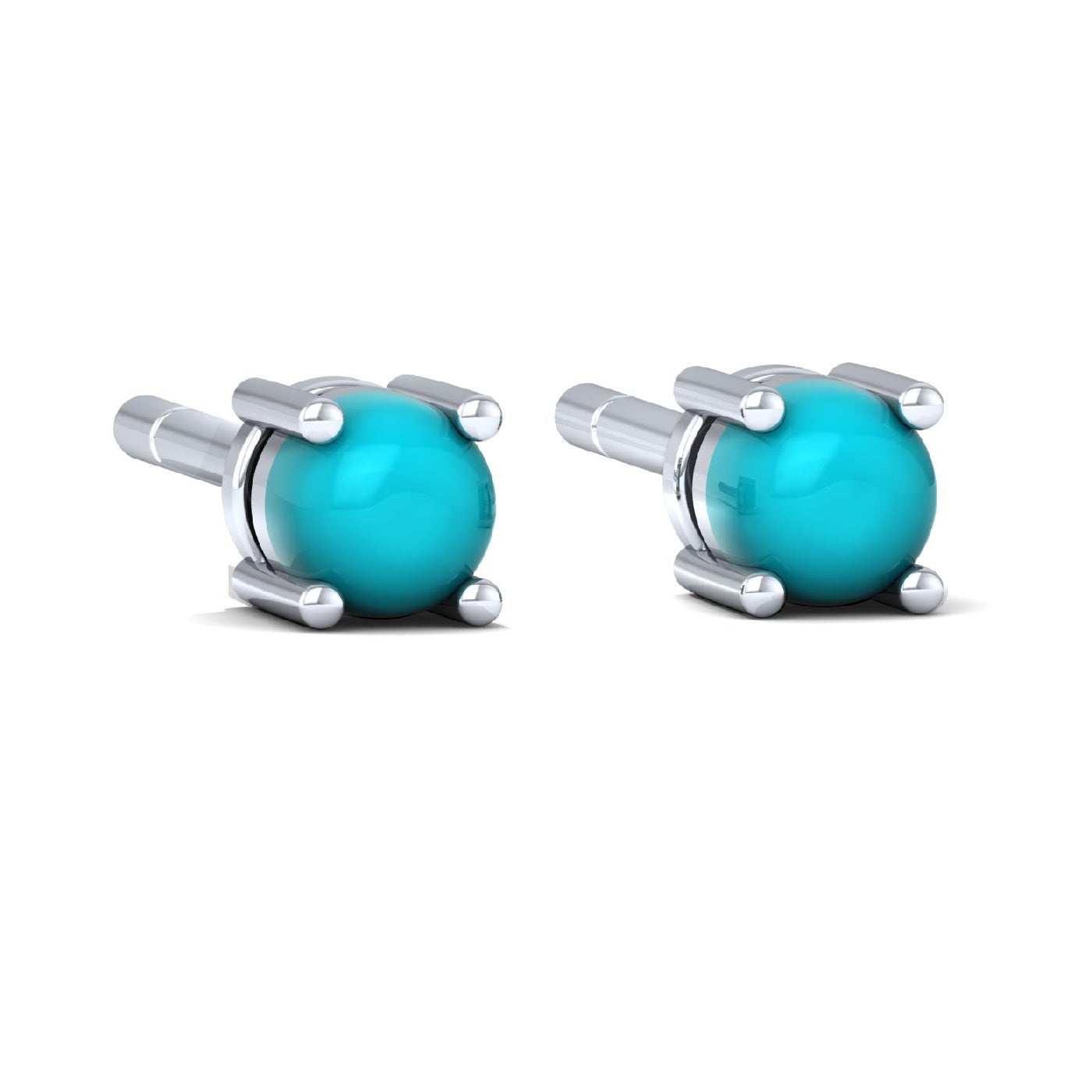 Natural Turquoise Cabochon Studs - 925 Sterling Silver
