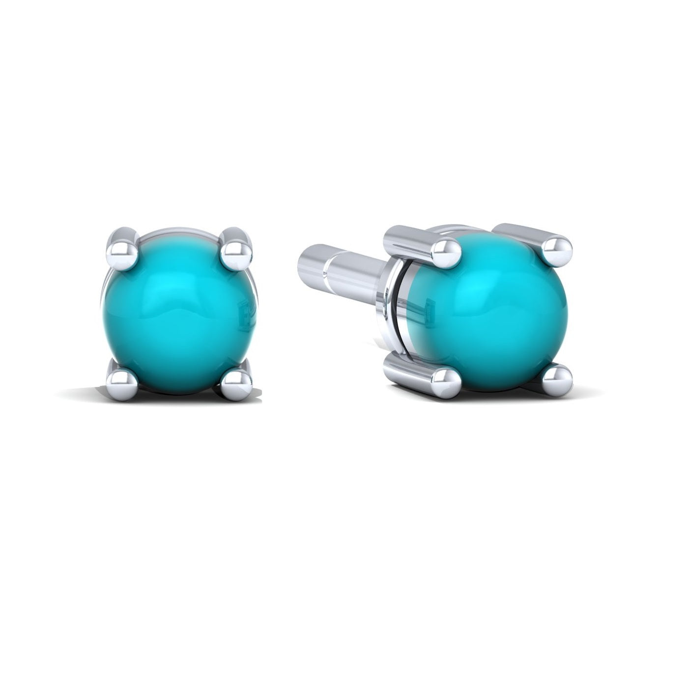Natural Turquoise Cabochon Studs - 925 Sterling Silver