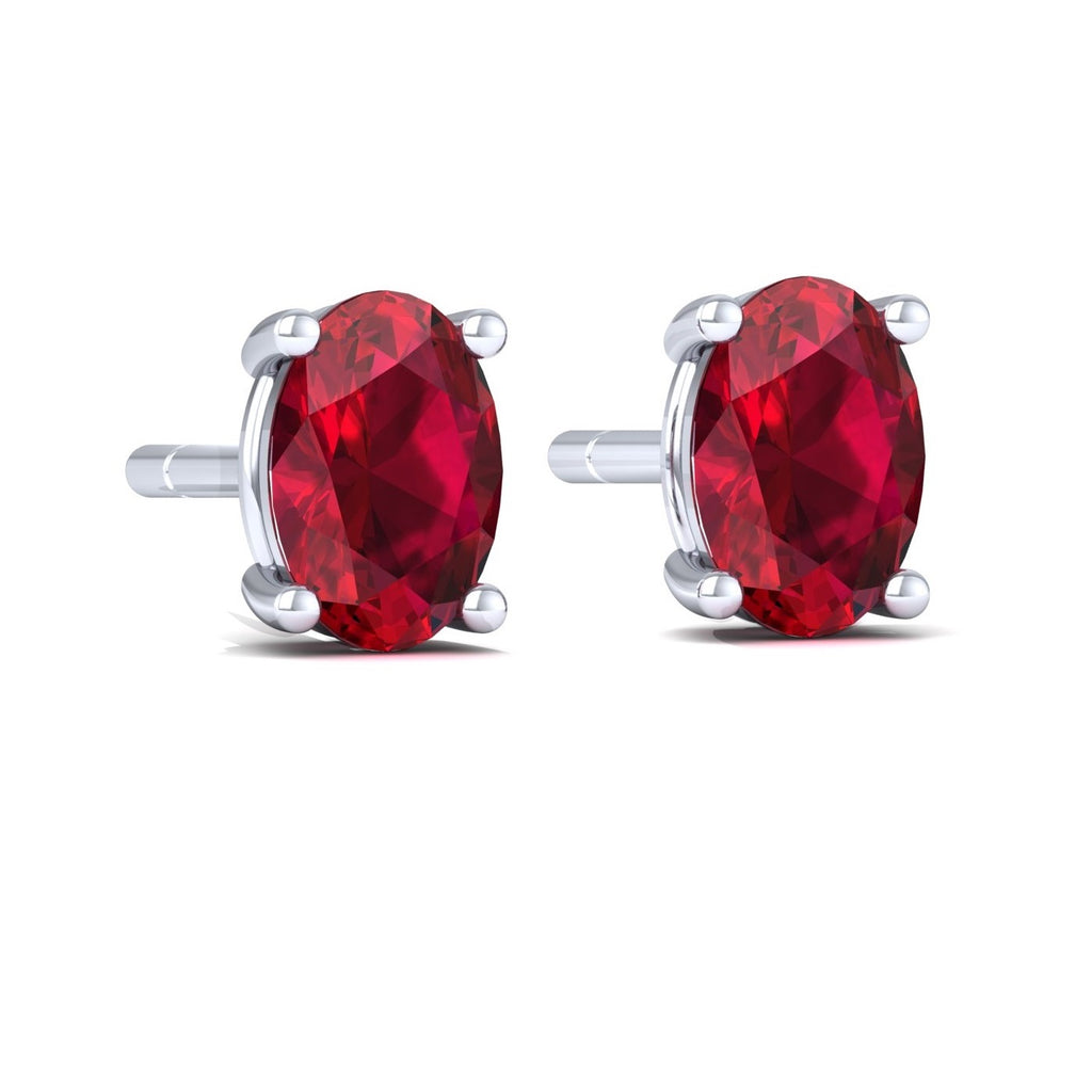 Red Oval 925 Silver Studs Earrings