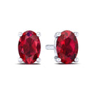 Red Oval 925 Silver Studs Earrings