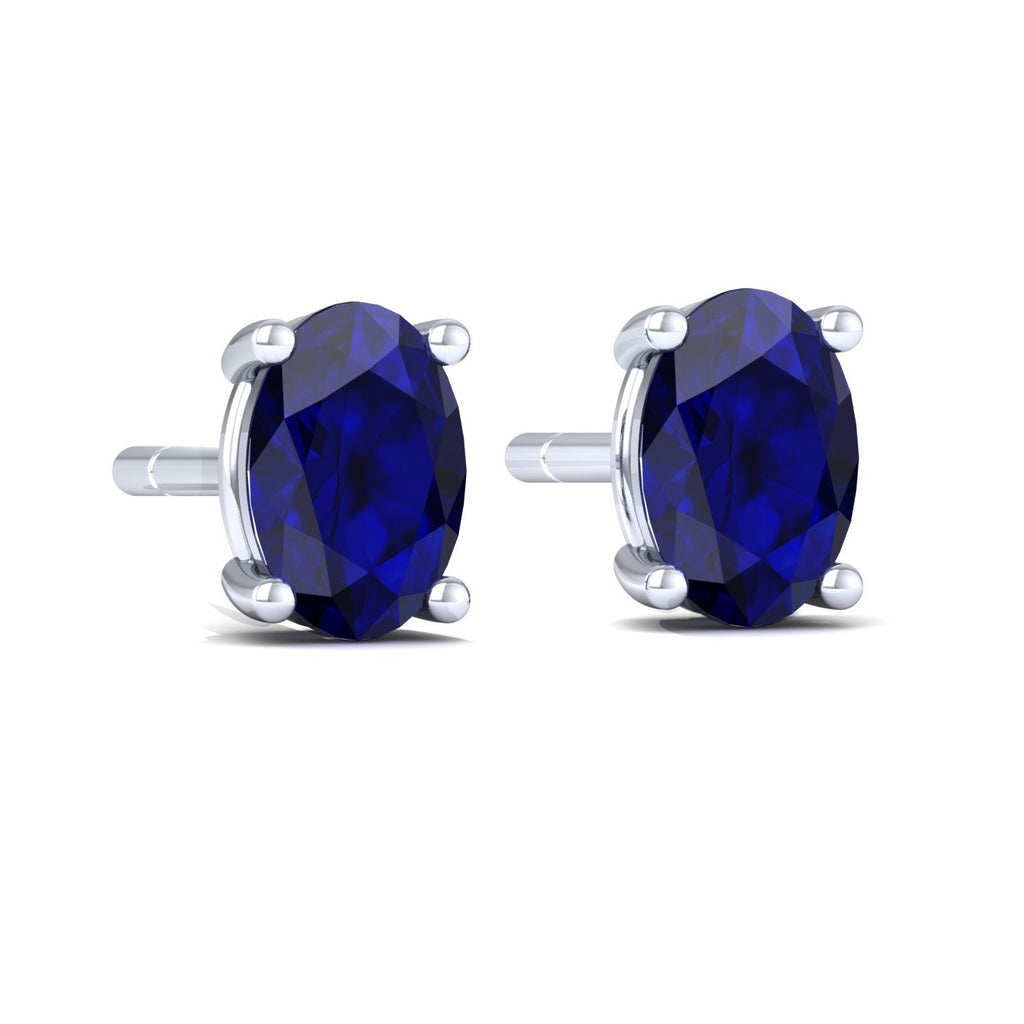 Blue Oval 925 Silver Studs Earrings
