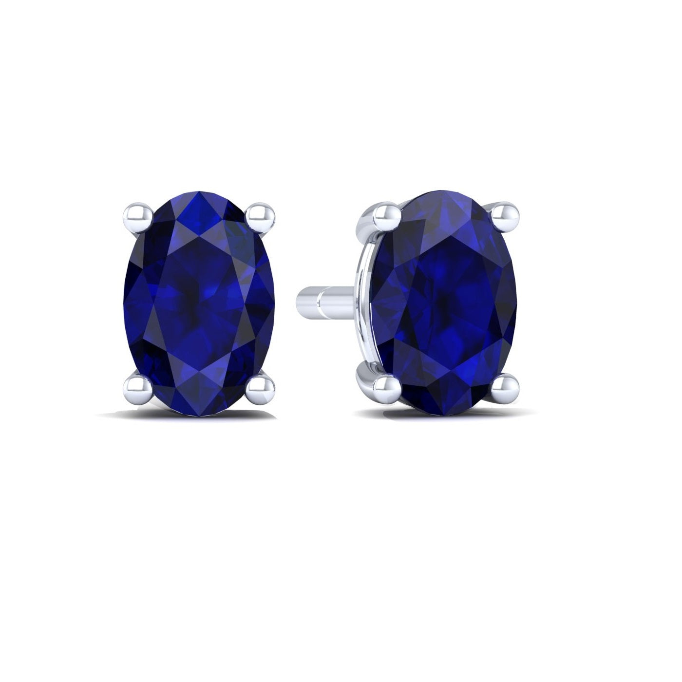 Blue Oval 925 Silver Studs Earrings