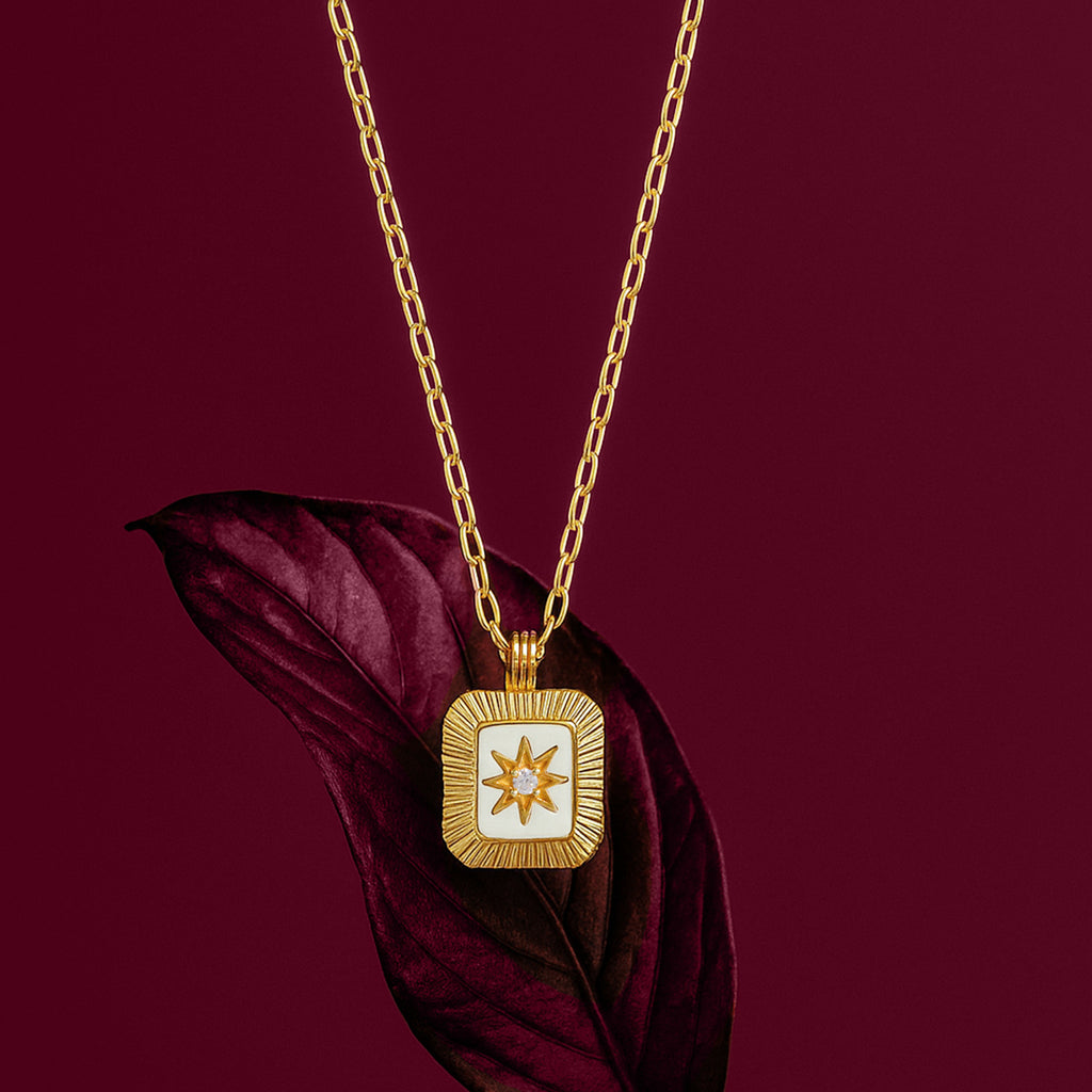 Gold North Star Pendant Necklace - 925 Silver