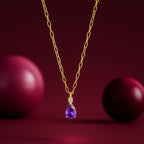 Gold Amethyst Teardrop Necklace - 925 Silver