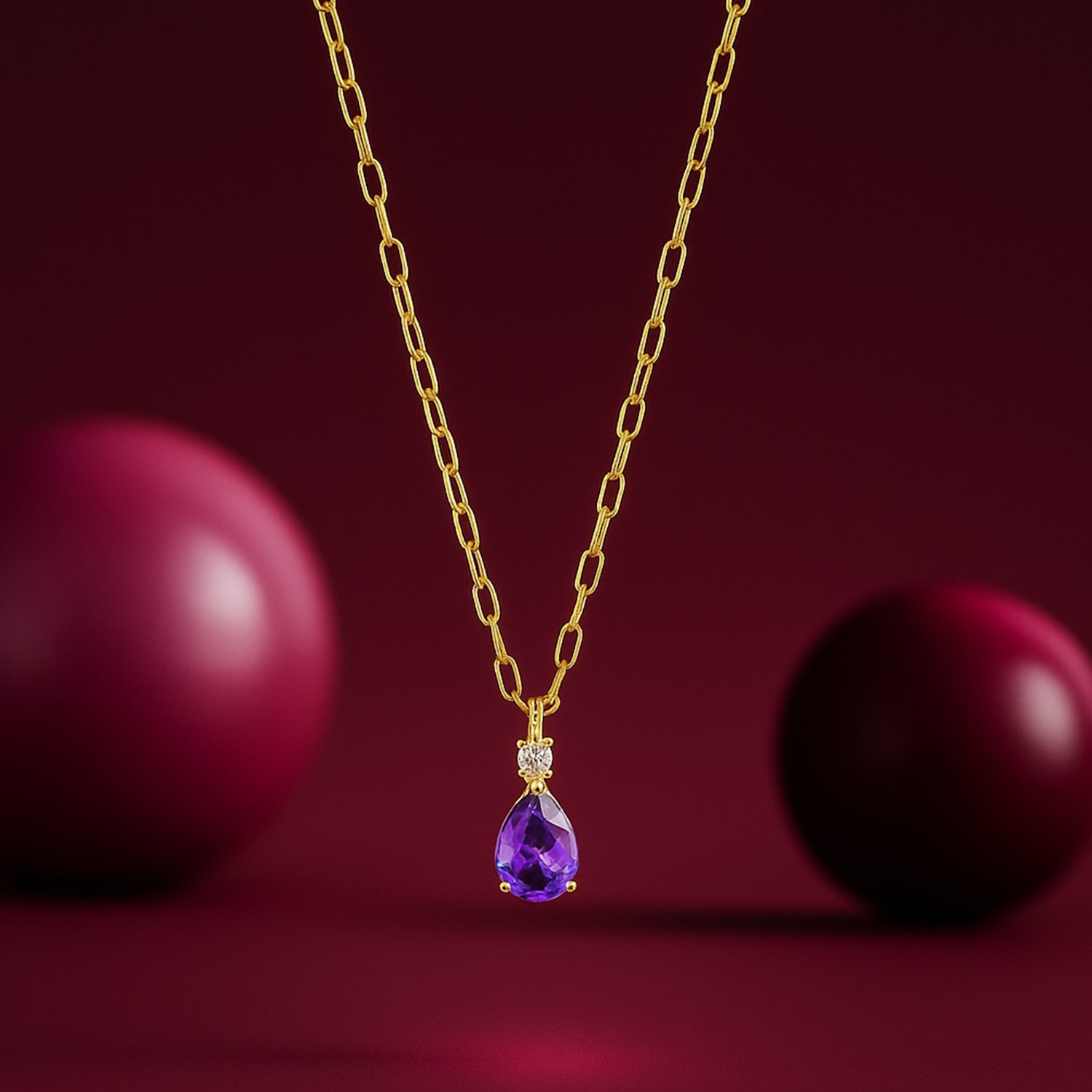 Gold Amethyst Teardrop Necklace - 925 Silver