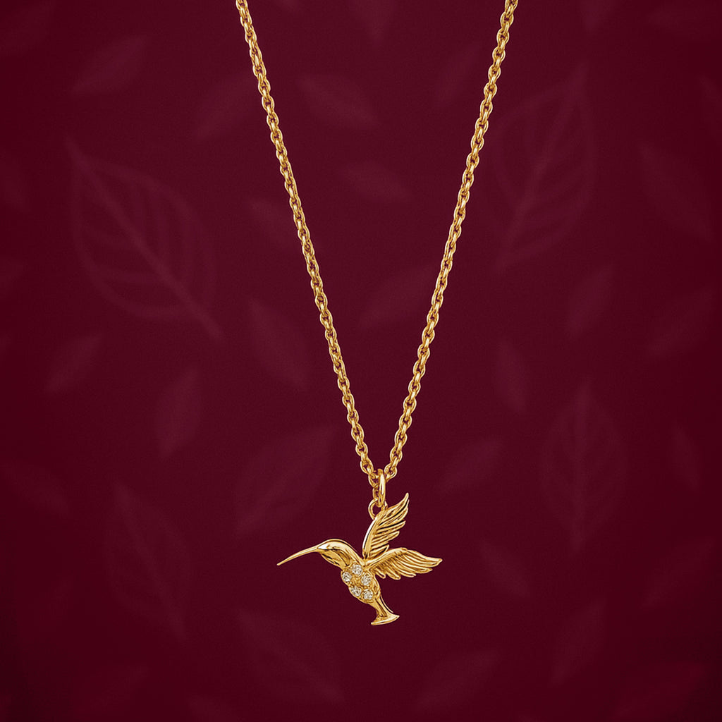 Gold Hummingbird Necklace - 925 Silver