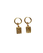 Gold Filigree Rectangular Drop Earrings - 925 Silver
