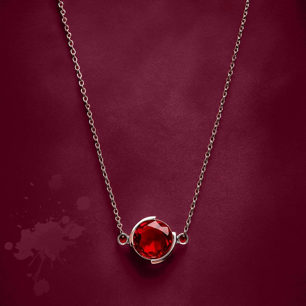 Minimalist Round Garnet Pendant - 925 Sterling Silver