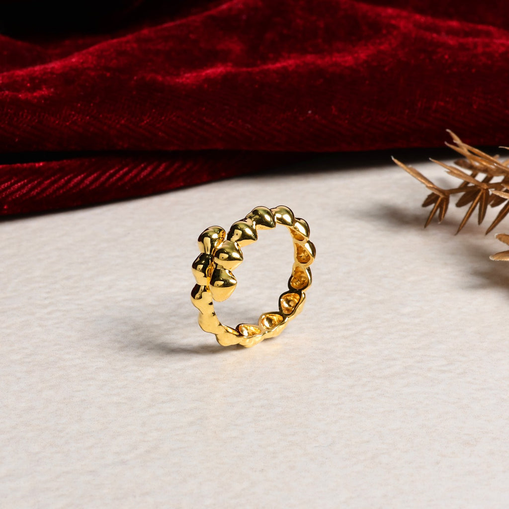Silver Heart Motif Gold Finish Band Ring
