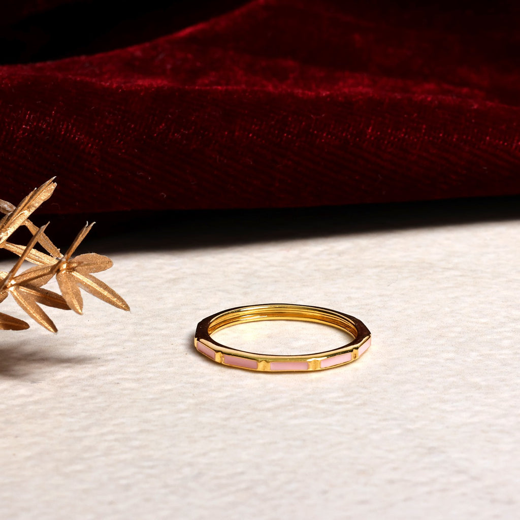 Silver Pink Enamel Band Ring