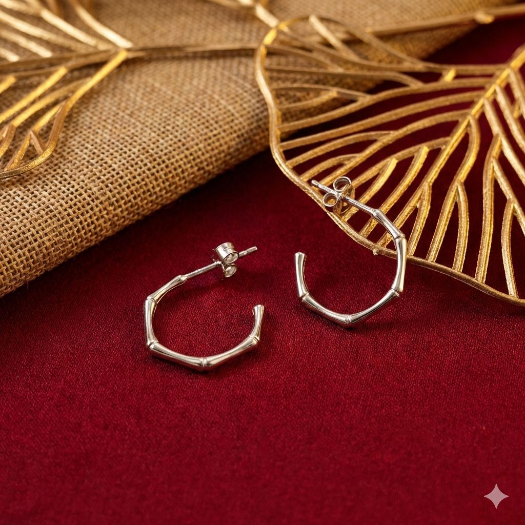Bamboo Textured 925 Silver Earrings