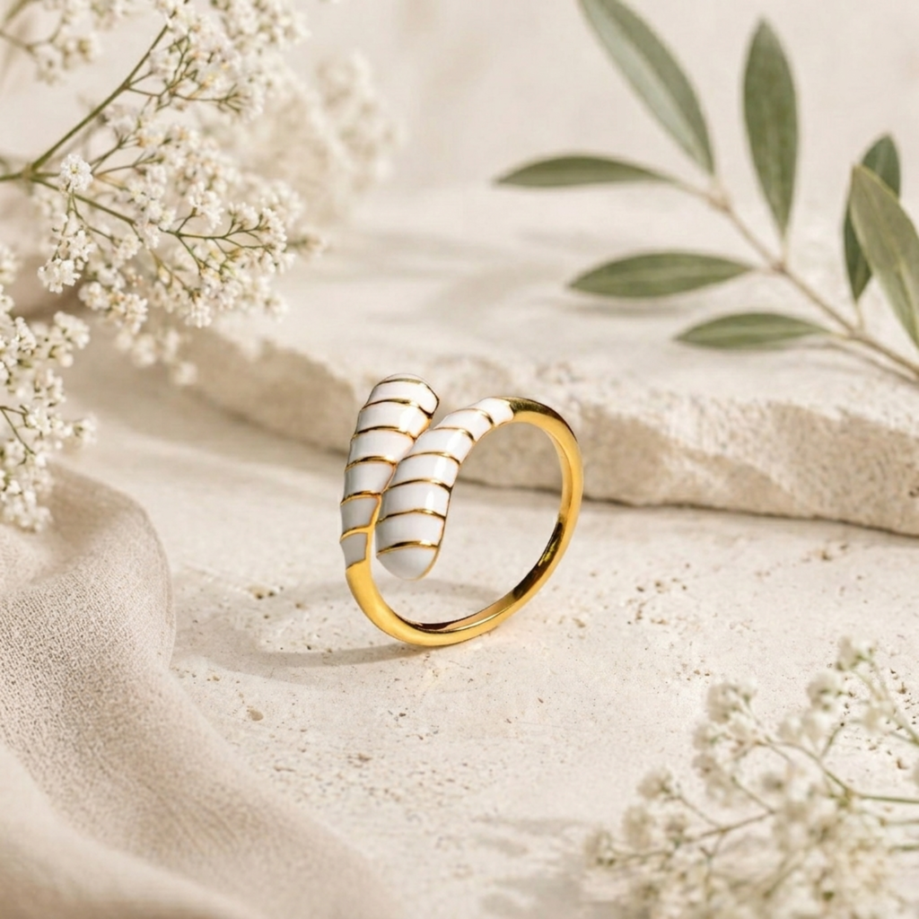 White Enamel Pure Silver Adjustable Ring