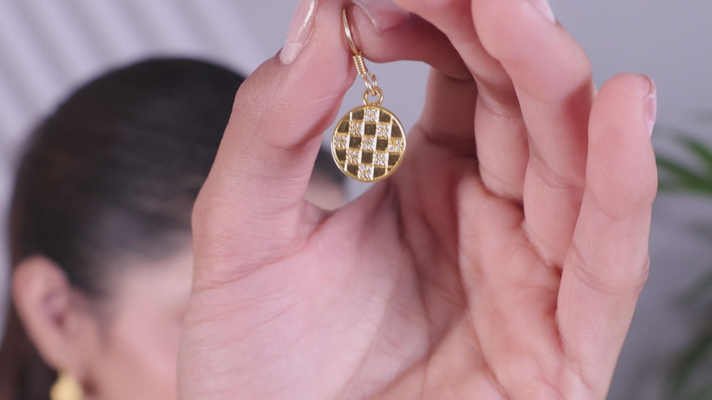 Crystal Chessboard Coin Earrings - Certified 925 Silver