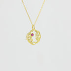 Silver Organic Leaf Swirl Pendant with Ruby Red Stone