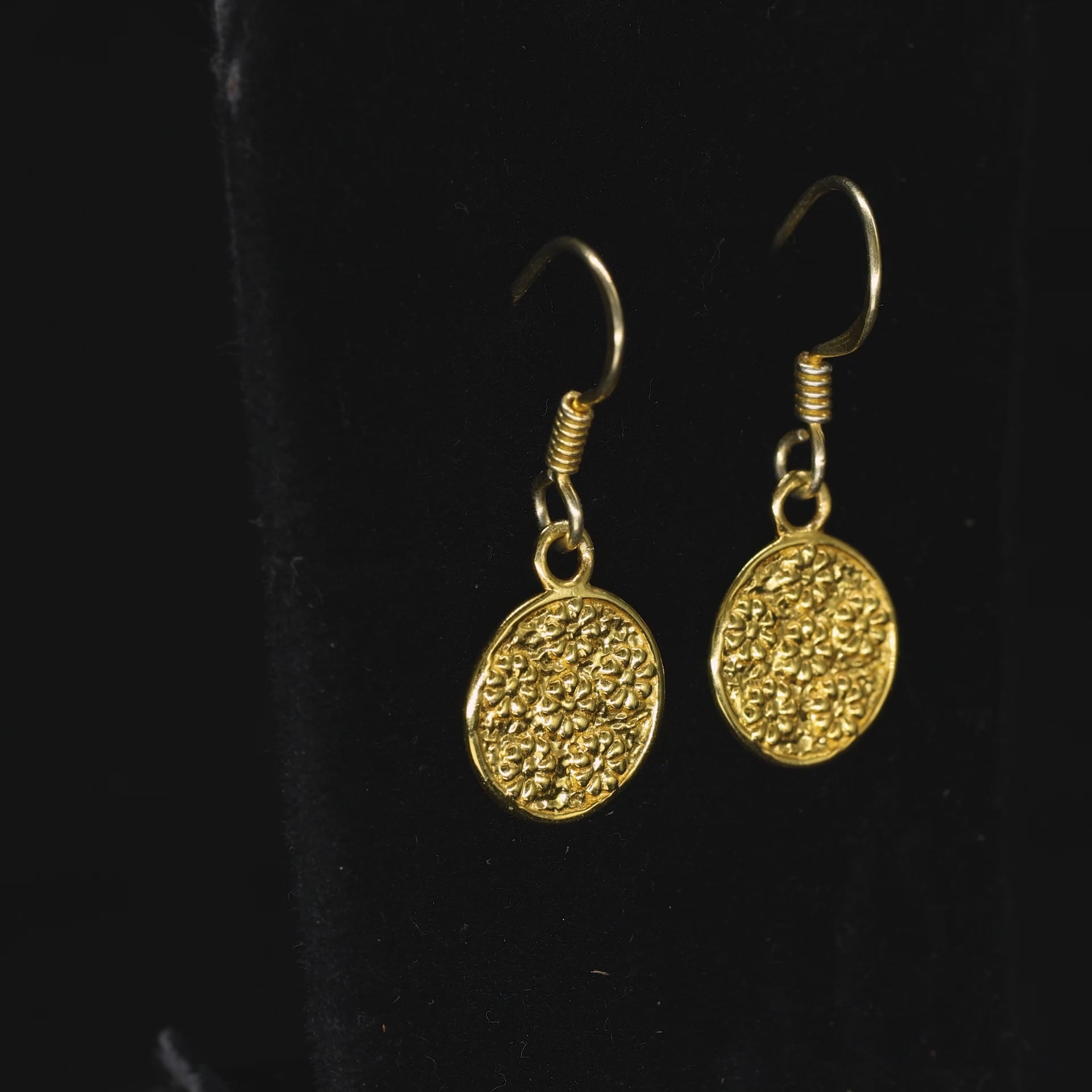 Textured Disc Drop Earrings - 925 Silver (Gold Plated)