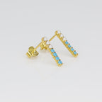 Turquoise & Pearl Bar Studs Earrings - 925 Silver (Gold Plated)