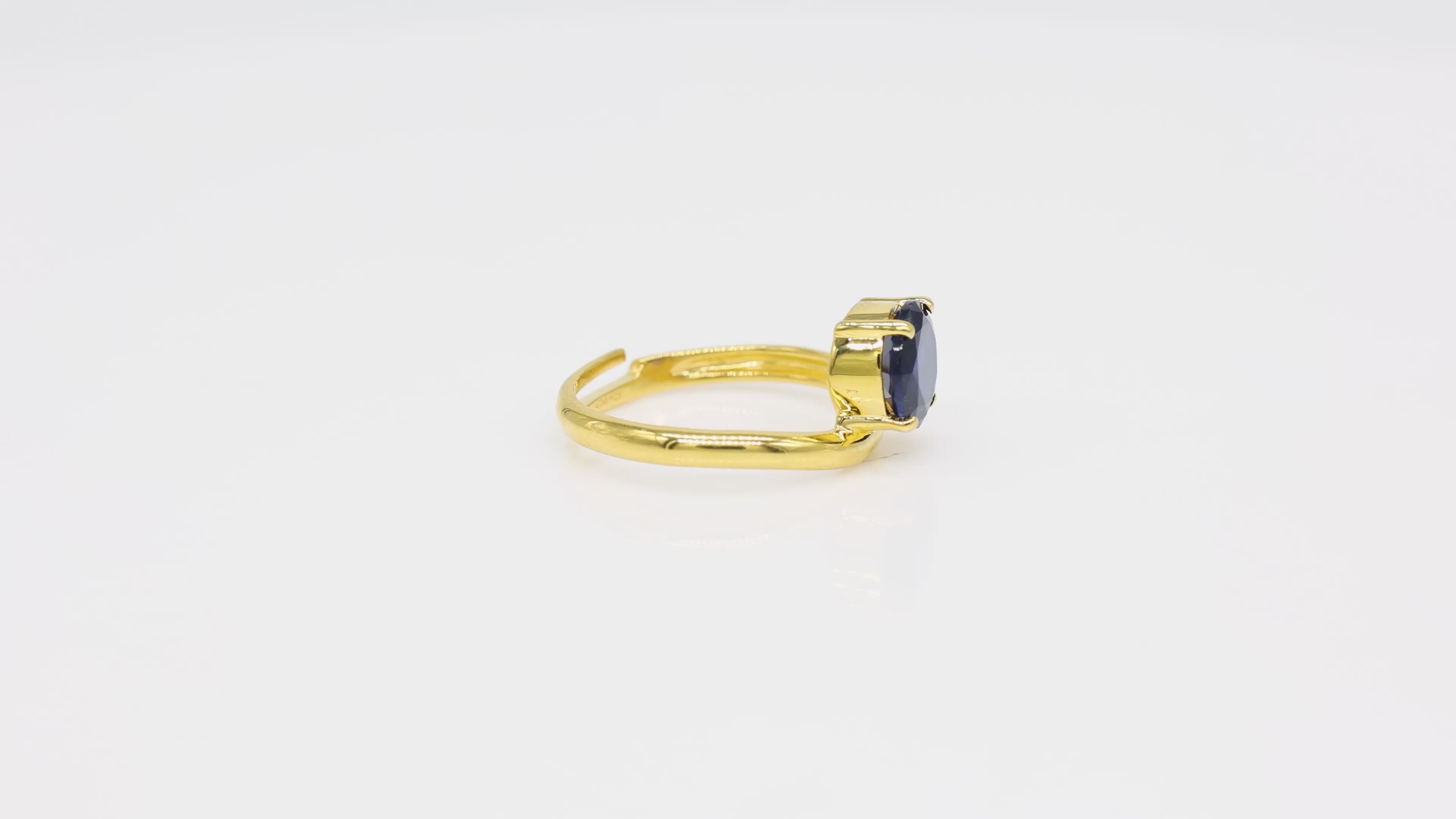 Blue Sapphire Solitaire Wave 925 Silver Ring