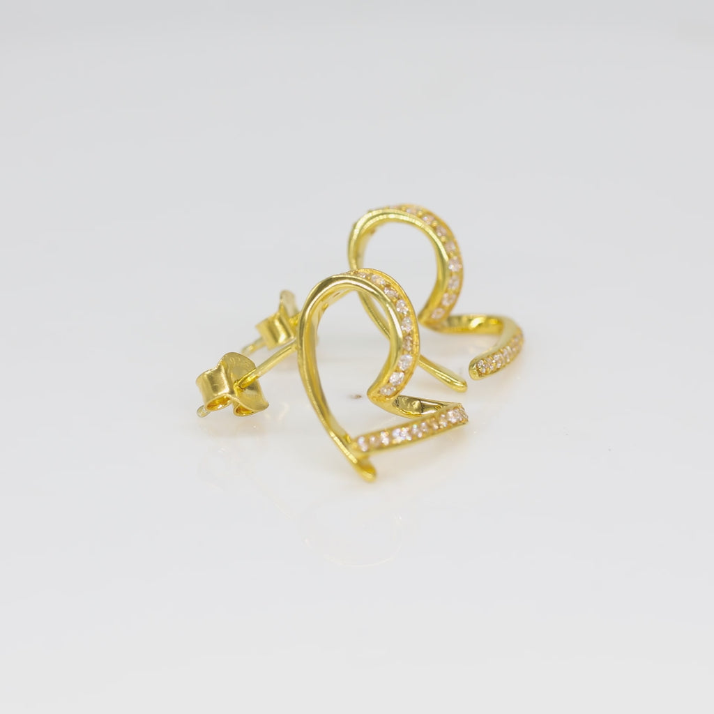 Gold Pave Open Heart Studs - 925 Silver (Gold Plated)