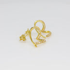 Gold Pave Open Heart Studs - 925 Silver (Gold Plated)