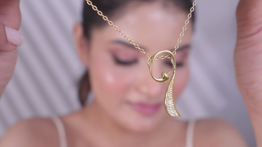 Modern Abstract Bird Necklace with Pave Crystals (925 Silver)