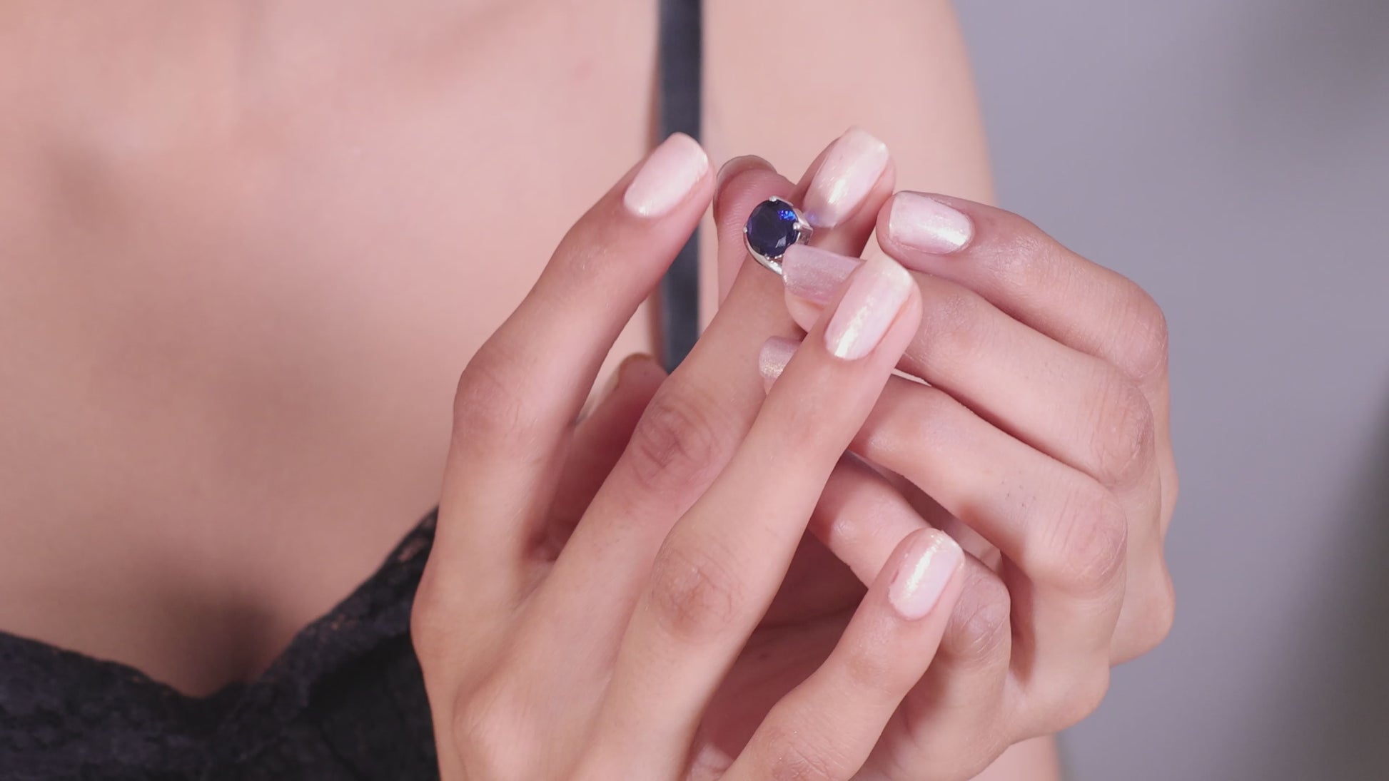 Blue Sapphire Solitaire Wave 925 Silver Ring