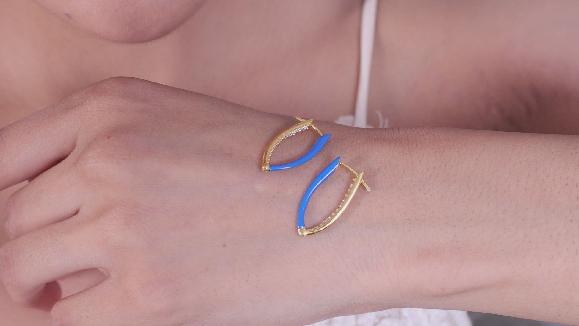 Blue Enamel 925 Silver Hoop Earring