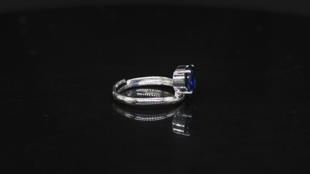 Blue Sapphire Solitaire Wave 925 Silver Ring