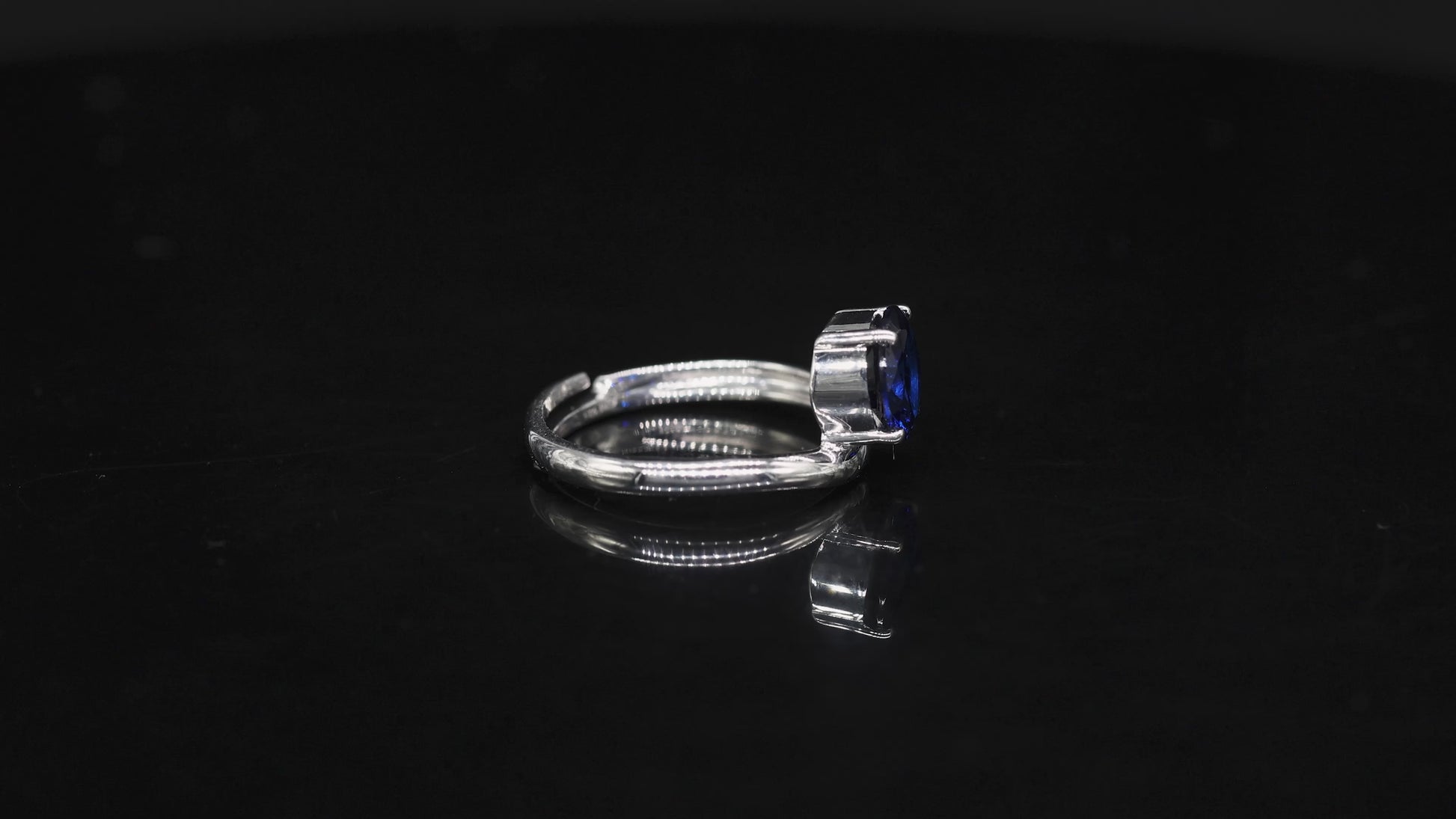 Blue Sapphire Solitaire Wave 925 Silver Ring